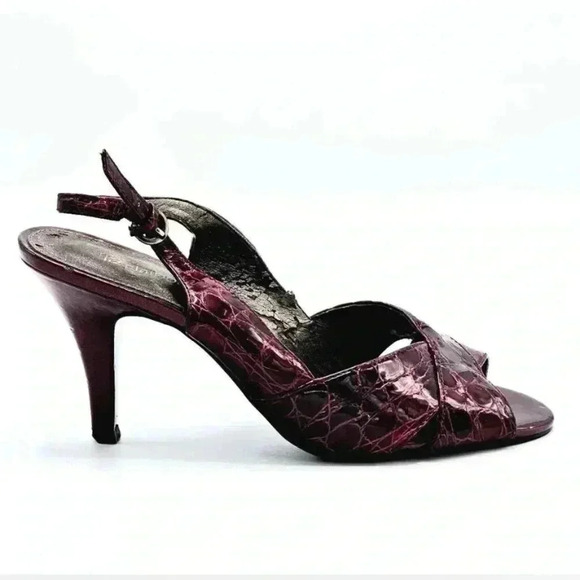 Vintage Liz Claiborne Garnet Crocodile Leather Slingback Pumps, 7.5 - Picture 4 of 8